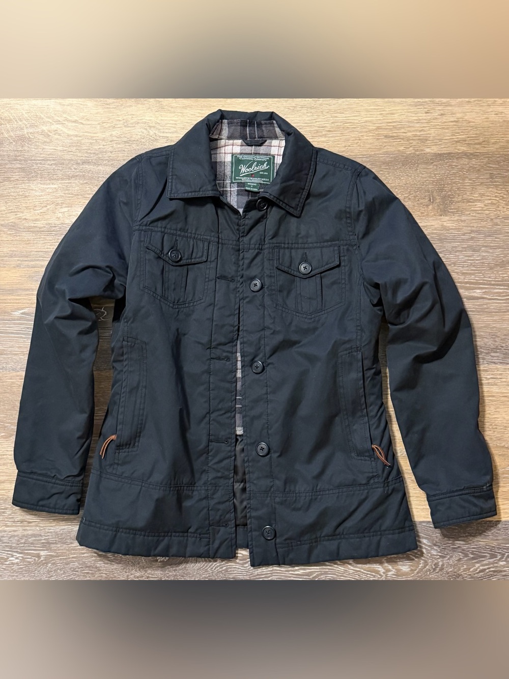 Woolrich Black Barn Jacket Women’s Small Plaid Flannel Lined Field Coat Cabin